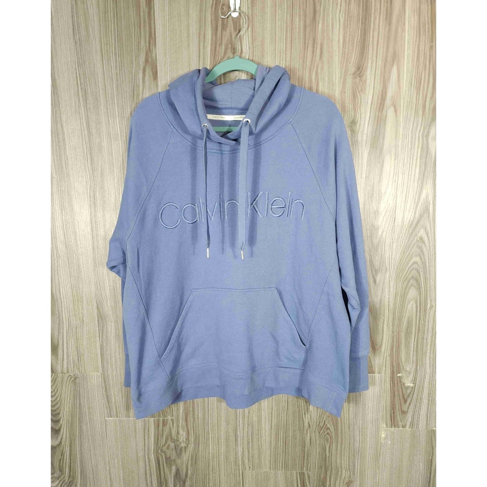 Calvin Klein Mens XL Blue Embroidered Logo Hoodie Pullover Sweatshirt Raglan